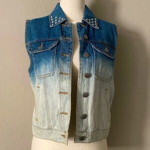 Forever 21 Studded Collar Denim Ombré Vest